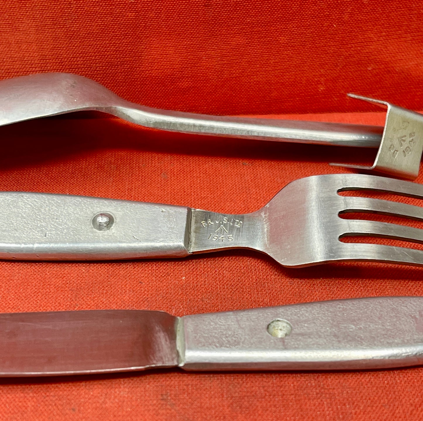 Knife, fork, and spoon set dated 1944 by S & J Sippel Ltd Sheffield