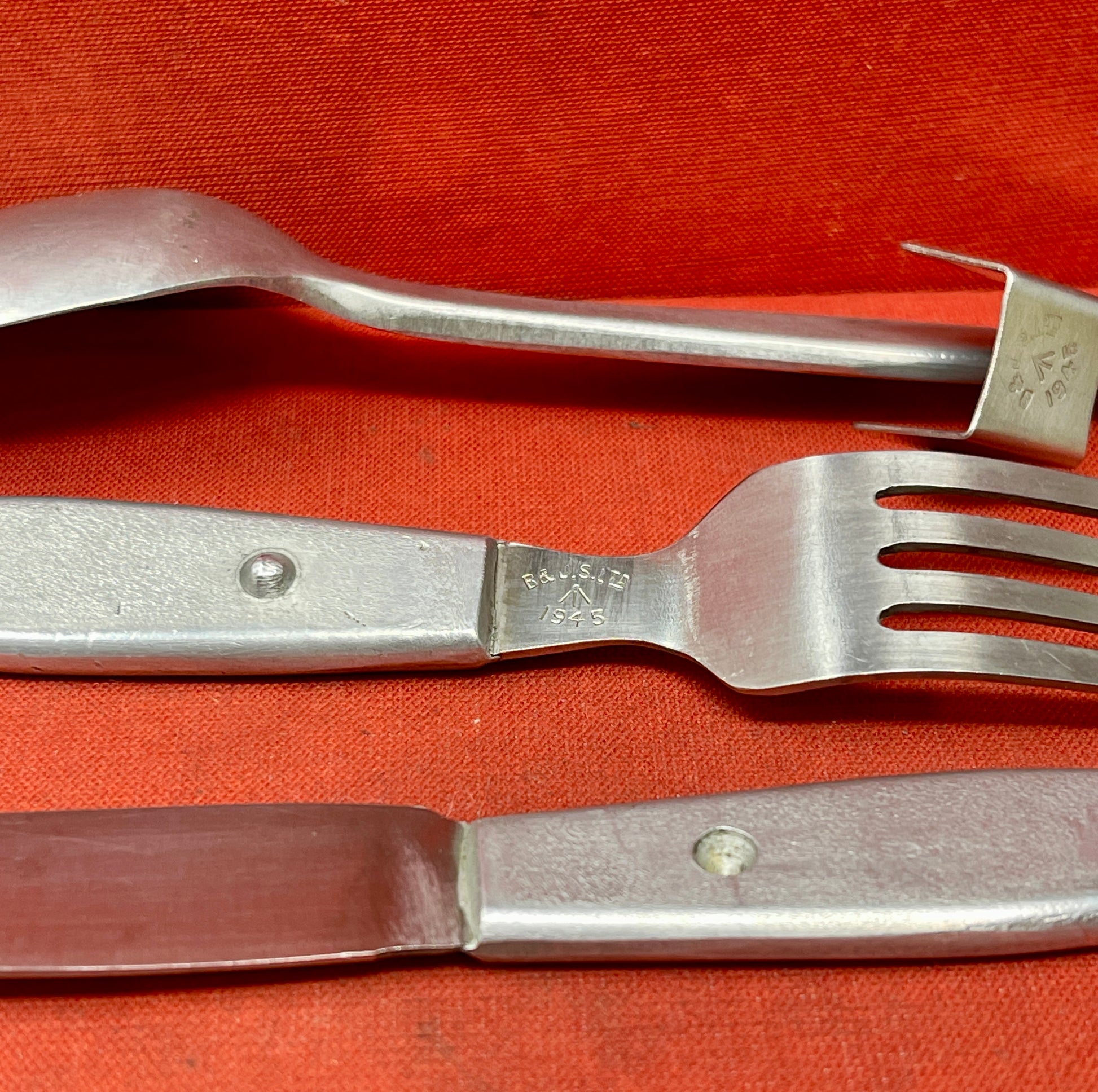 Knife, fork, and spoon set dated 1944 by S & J Sippel Ltd Sheffield