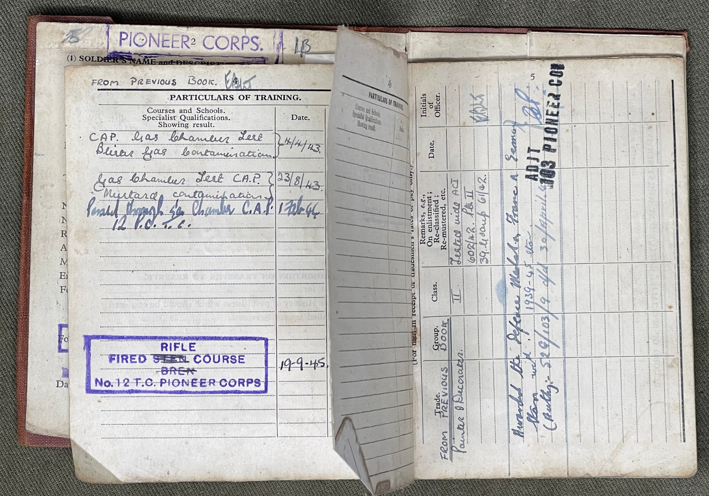 A really interesting selection of original WW2 Service paperwork relating to Arthur CHAPMAN 13089716 who served in the Pioneer Corp.