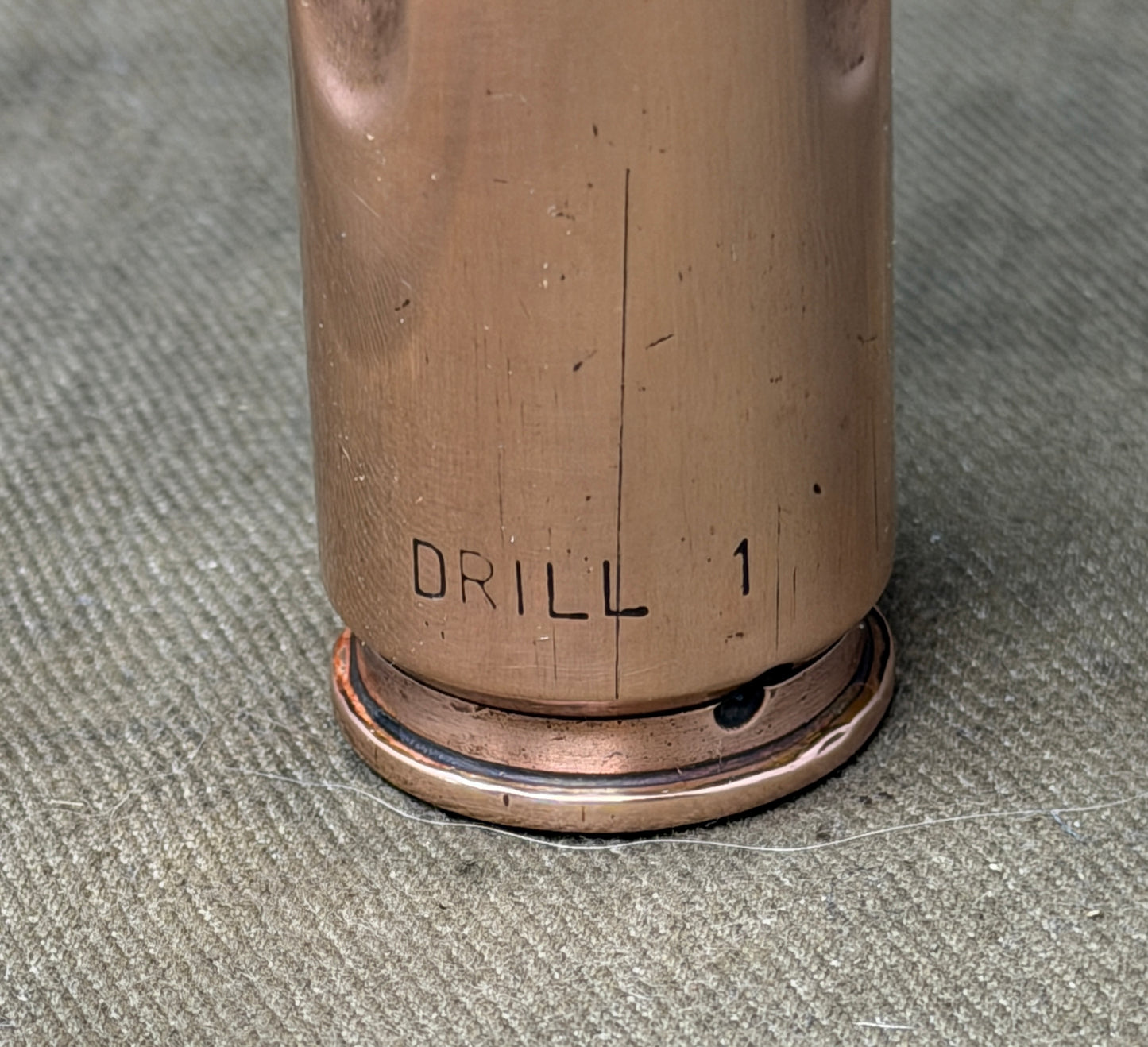 Vintage 20mm Drill Round – Copper Coloured Inert Military Ammunition Display