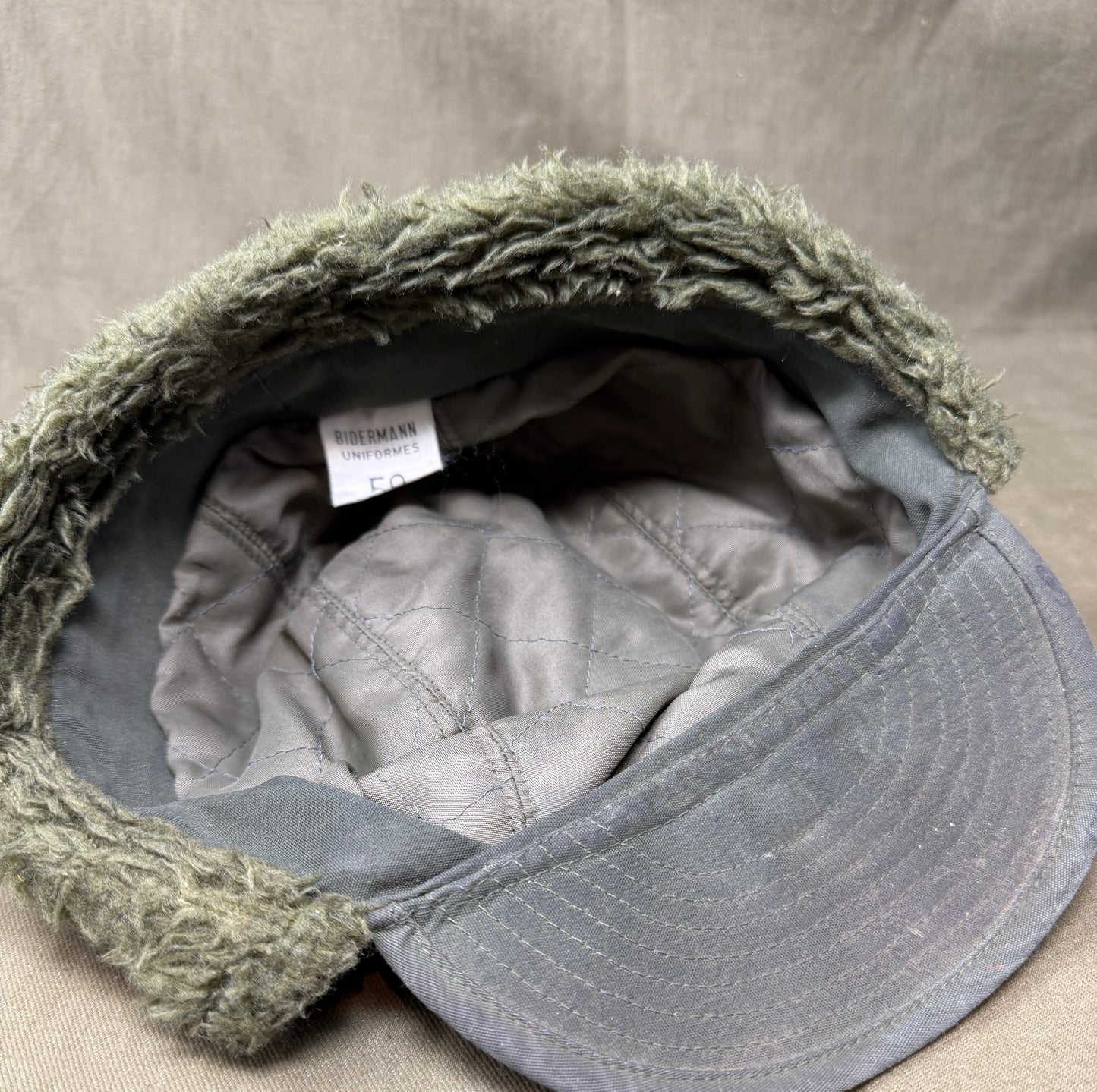 French Army Winter Fur-Lined Cap by Biederman Uniforms – Size 59 – Circa 1950
