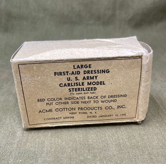 Large First Aid Dressing U.S. Army Carlisle Model Acme Cotton Products Co. Inc. 1942 Dated