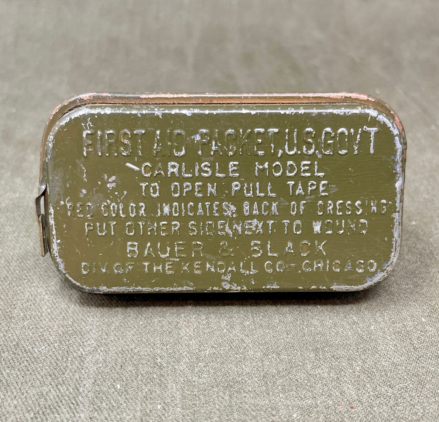 Olive Drab US Army Dressing First Aid Packet US Govt Carlisle Model by Bauer & Black Div of The Kendall Co Chicago