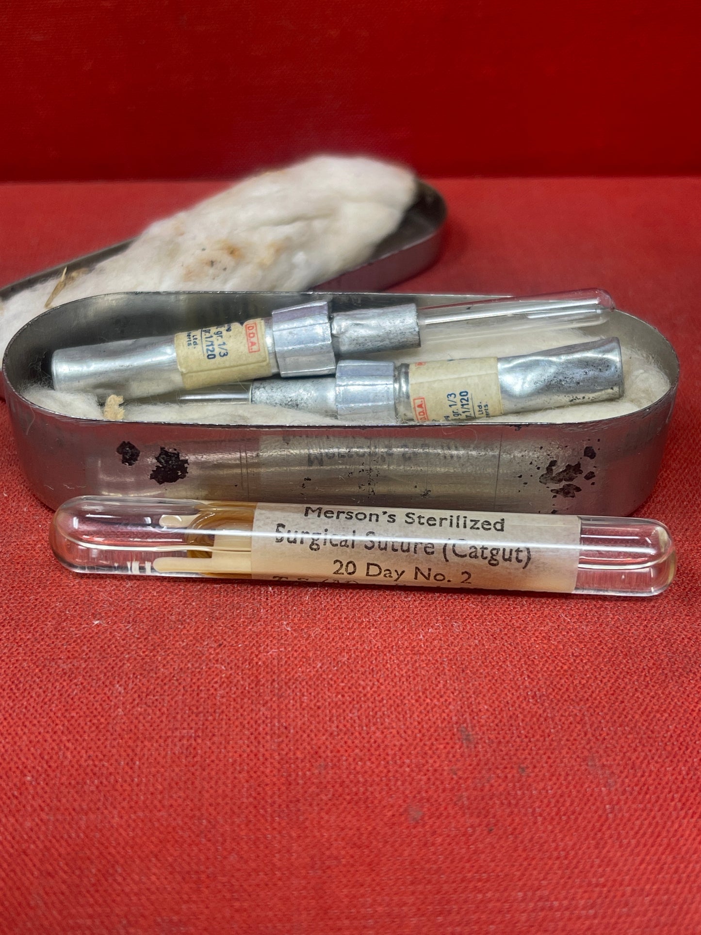 WW1 British Officer Medics Morphine Syrettes x 2 1 x Stitch In Original Tin