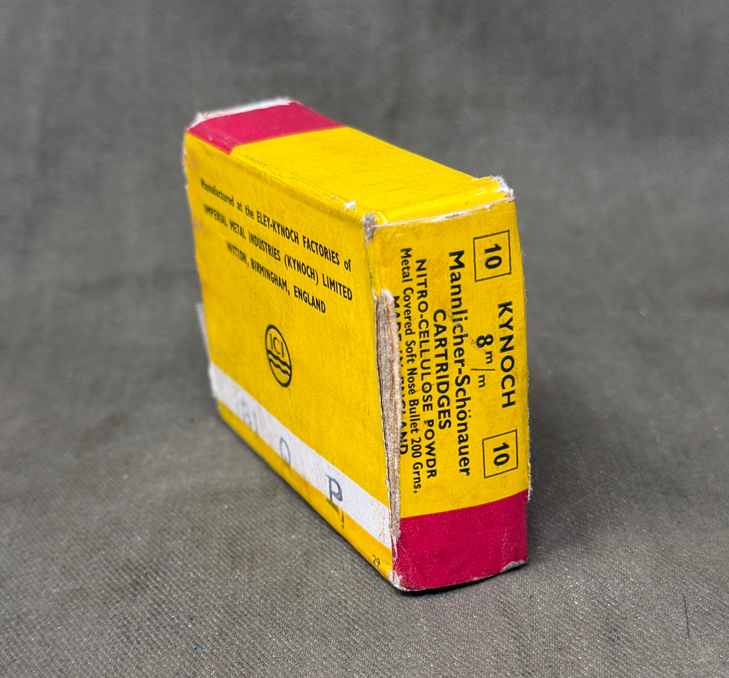 Original Kynoch 8×56 Mannlicher-Schönauer Ammunition Box with 10 Inert Cartridges