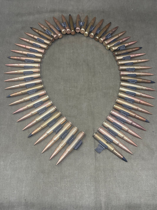 WWII Wehrmacht 50 x Inert 7.92mm MG34/MG42 Belt – Stamped, Belgian-Sourced, Rare Headstamps