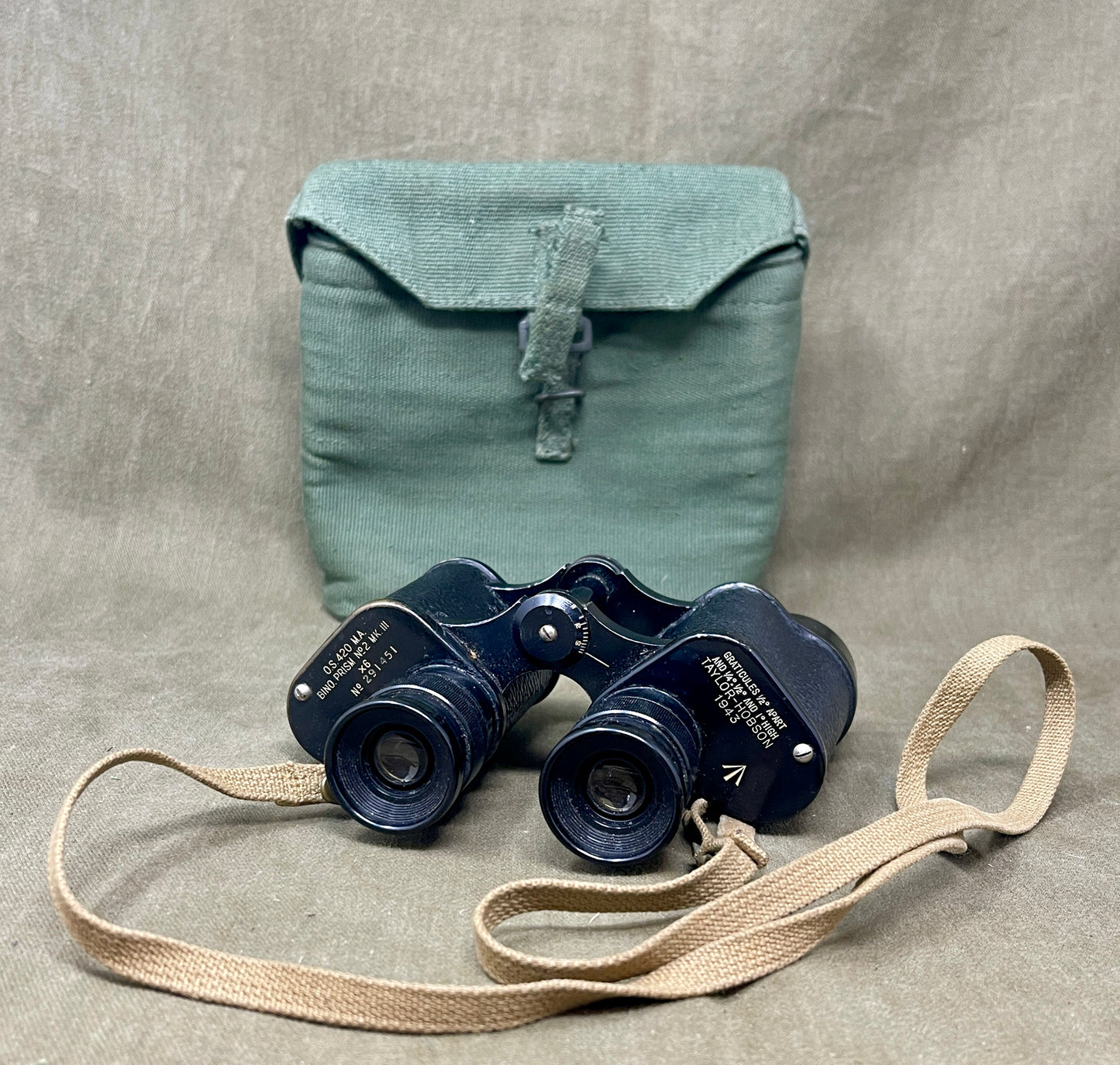 1943 British Binoculars Prism No.2 Mk III x6 – Taylor & Hobson with 1944 Jungle Case