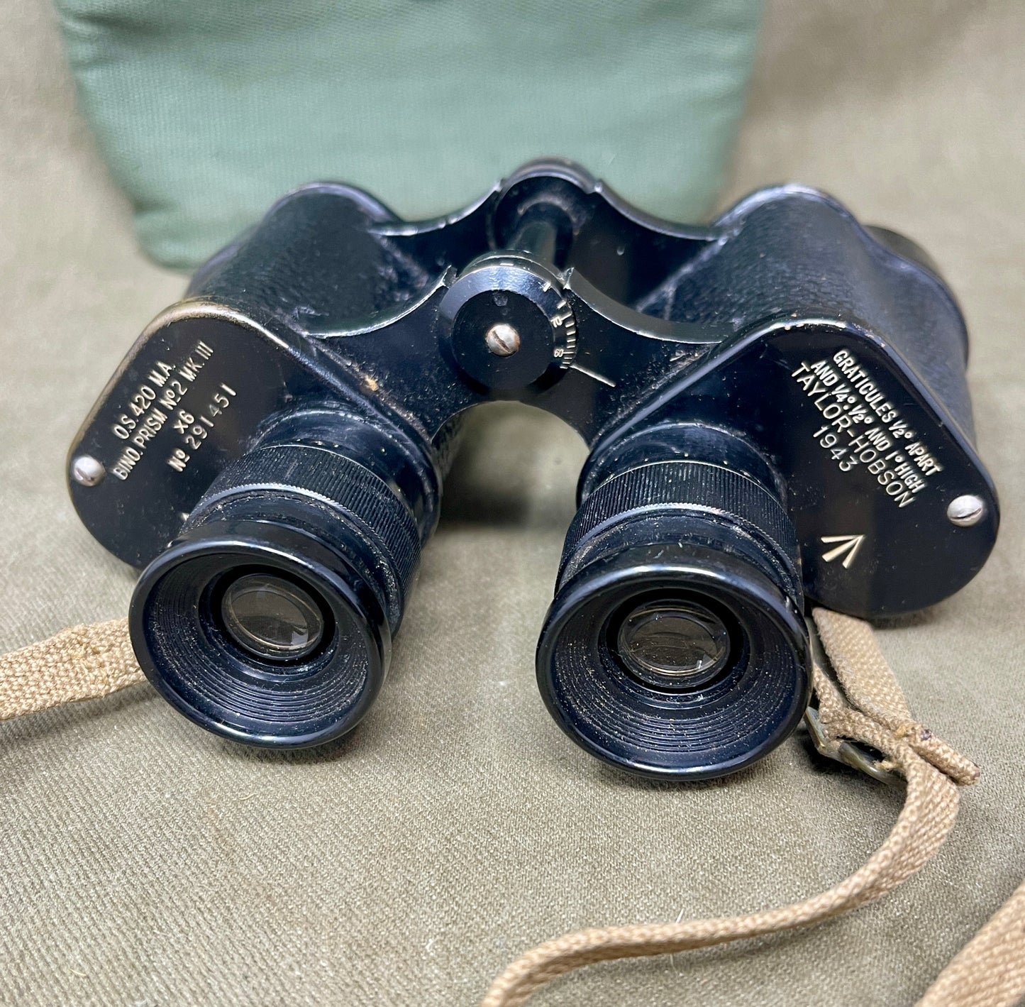 1943 British Binoculars Prism No.2 Mk III x6 – Taylor & Hobson with 1944 Jungle Case