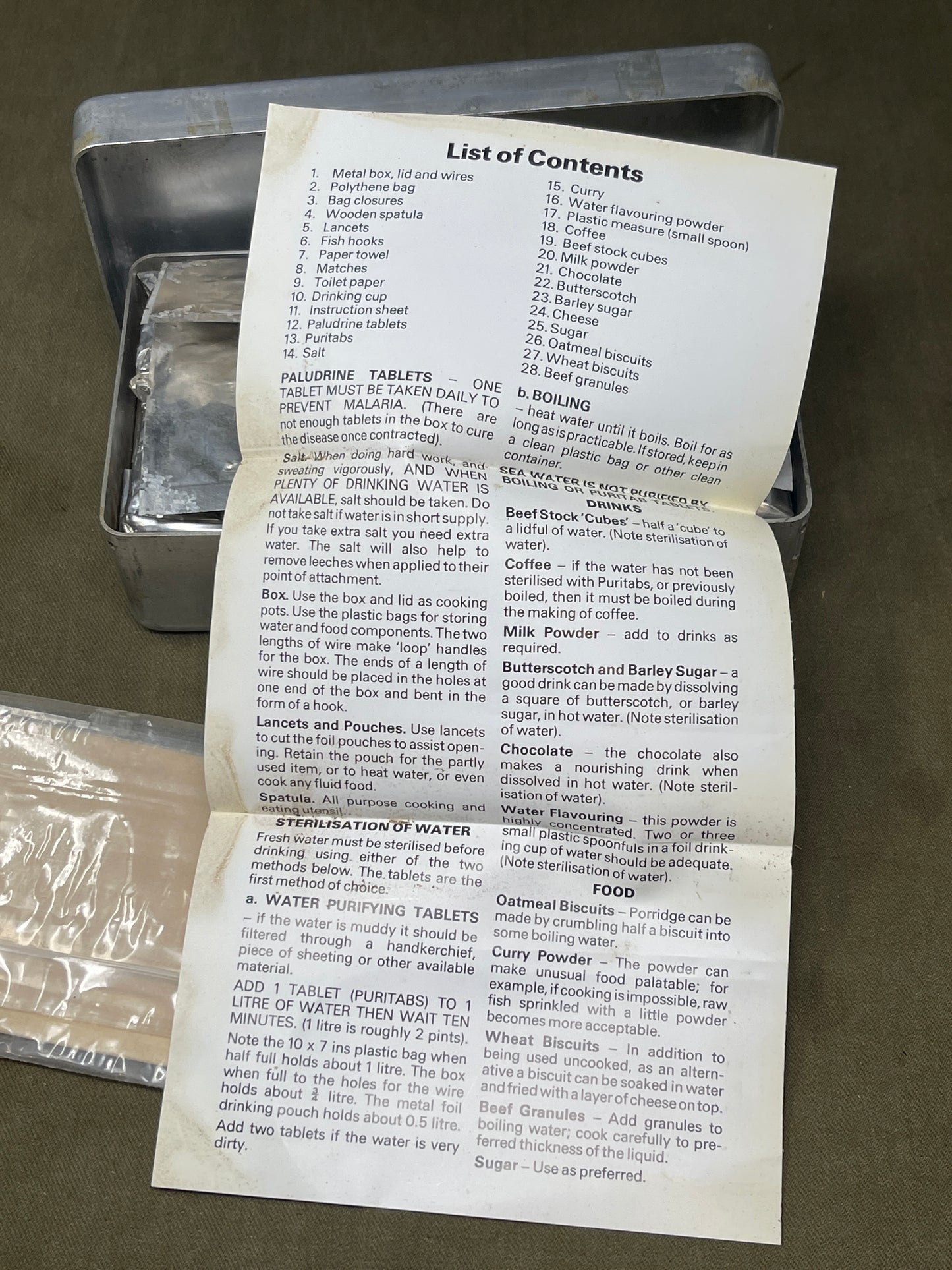 Shop a complete Royal Air Force Mark VIII Emergency Flying Rations tin (27P P.D/74). Rare WW2 survival kit issued to RAF aircrew—perfect for collectors.