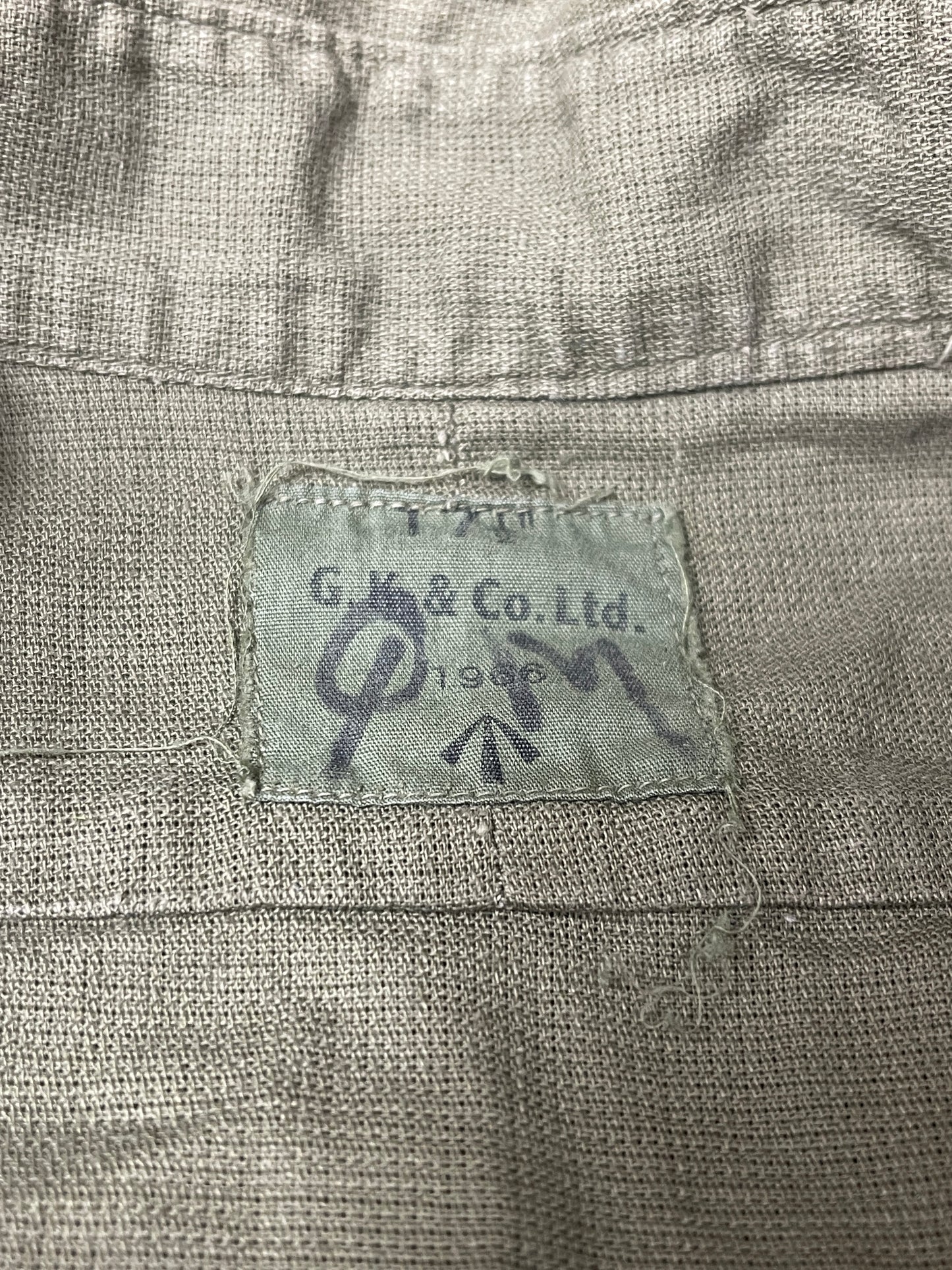 British Olive Airtex Shirt. dated 1966 G.K & Co Ltd 17.5" Neck