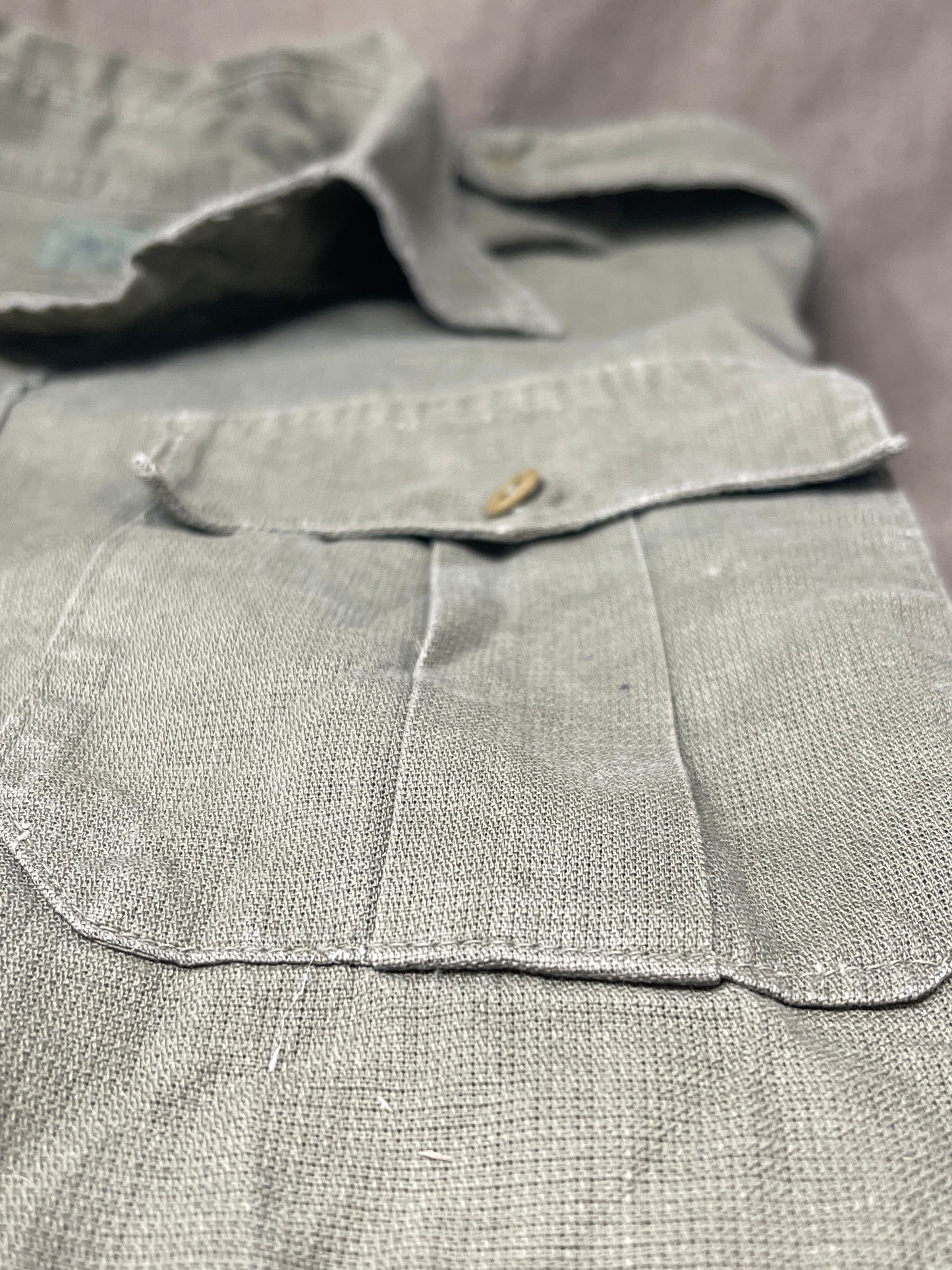 British Olive Airtex Shirt. dated 1966 G.K & Co Ltd 17.5" Neck