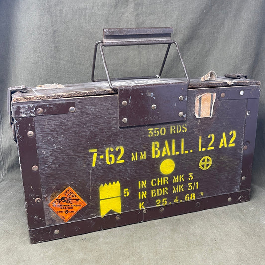 Post War British wooden ammo box, exactly the same as the British WW2 ammo box  Good condition with good clear markings,
