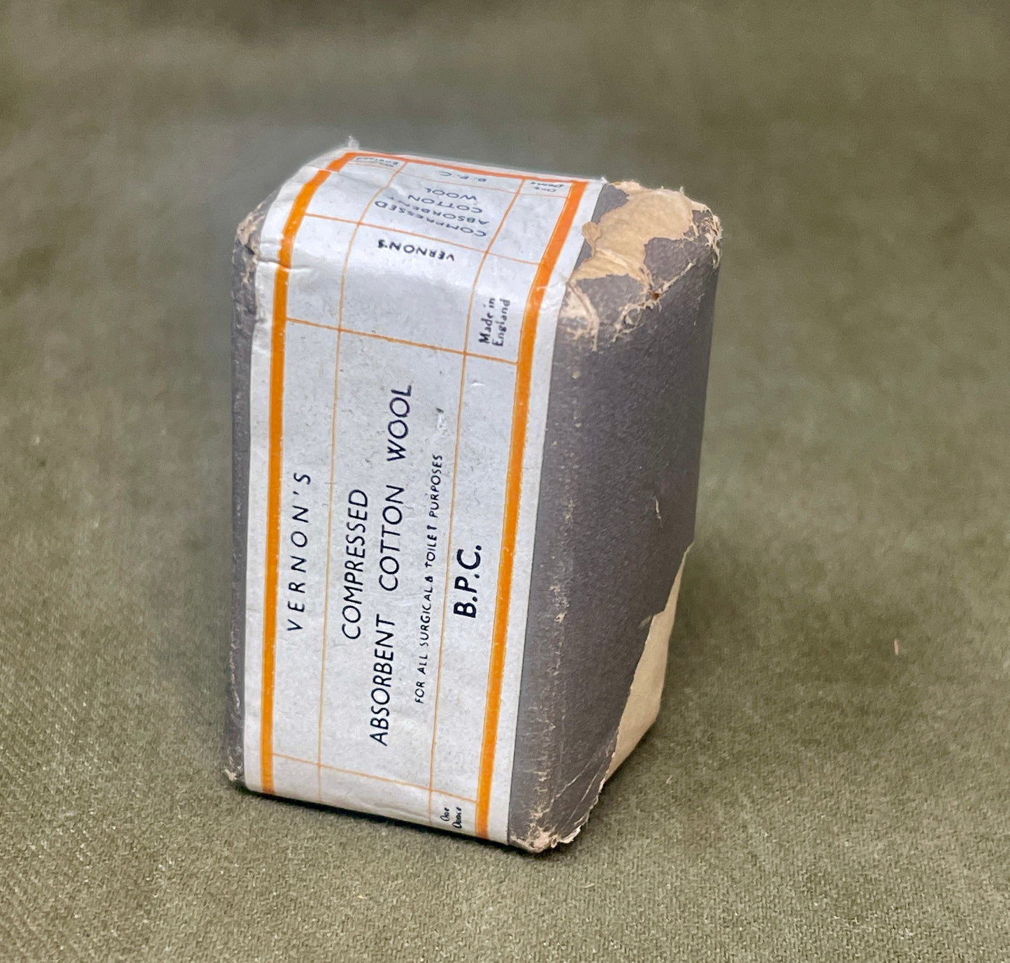 Vernons Compressed Absorbent Cotton Wool B.P.C – WWII-Era Medical Supply