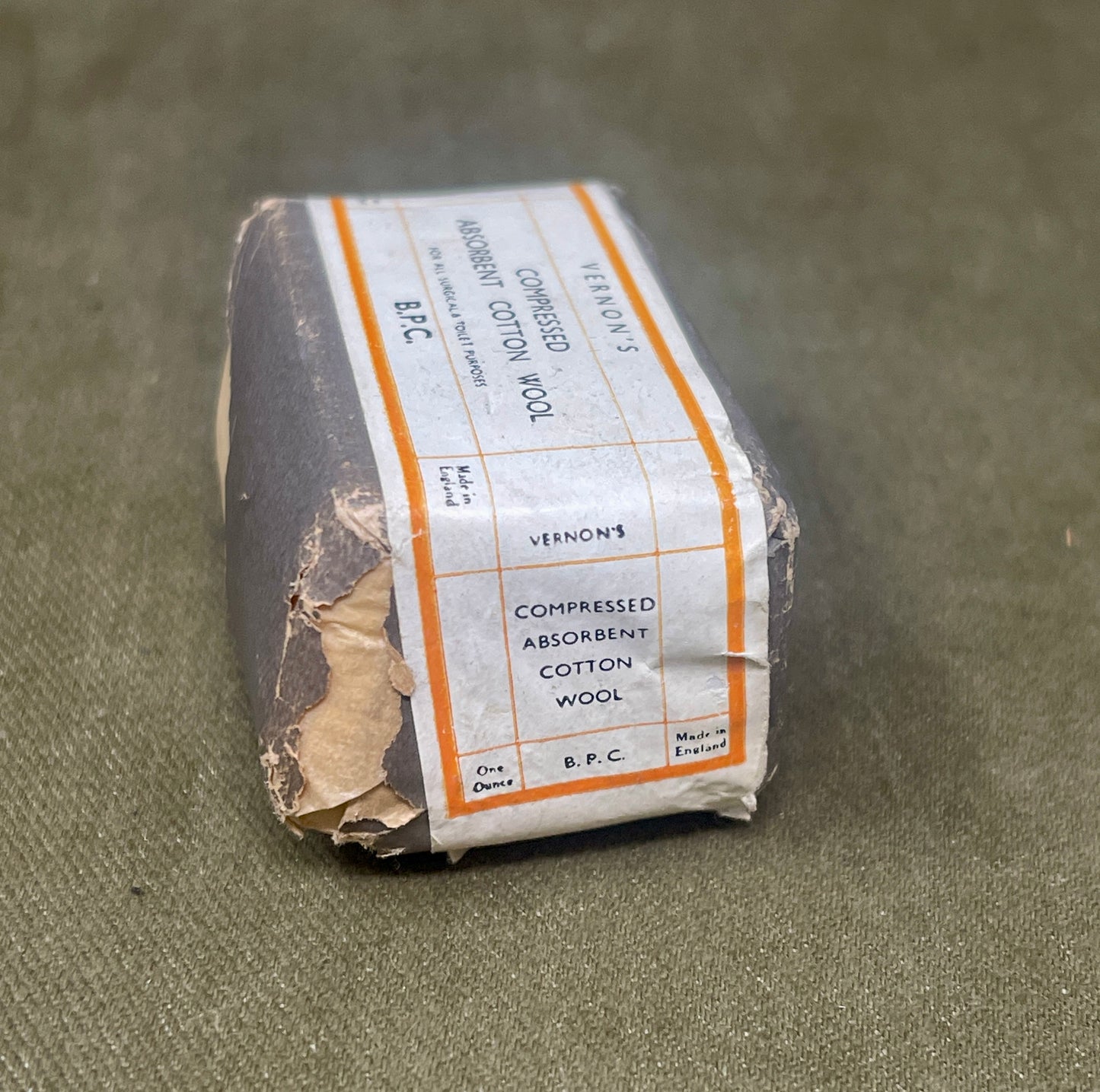 Vernons Compressed Absorbent Cotton Wool B.P.C – WWII-Era Medical Supply