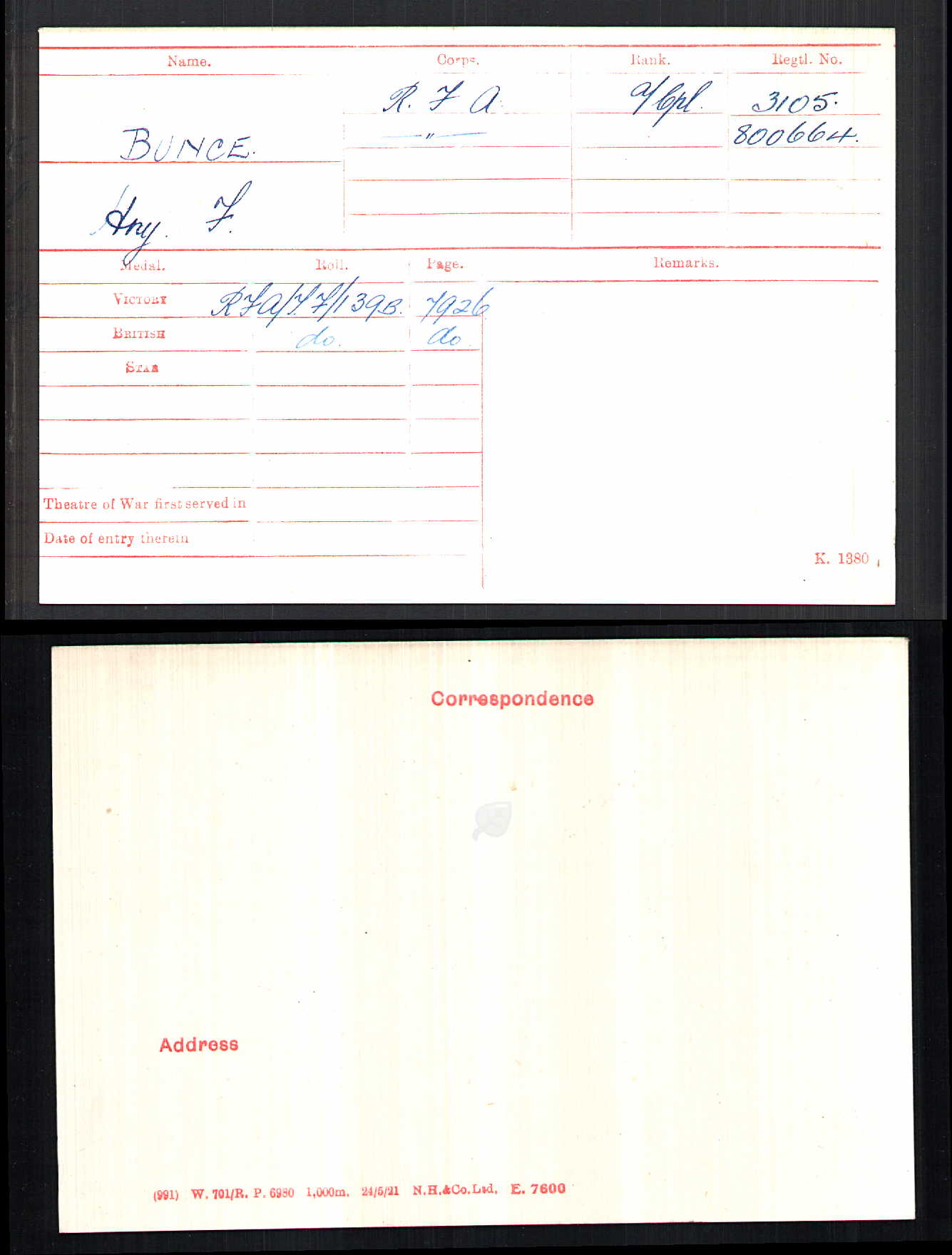 ww1 medal card