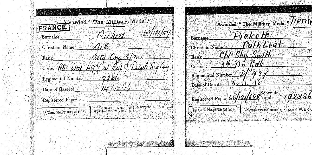 MM Medal record card