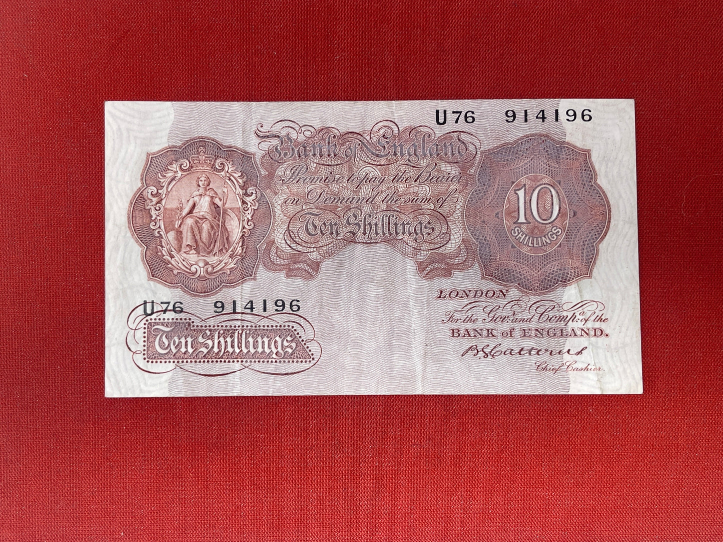 B.G. Catterns, 10 Shilling, U76 914196 ( Dugg. B.223 ) Series "A" Britannia Issue 15th July 1930