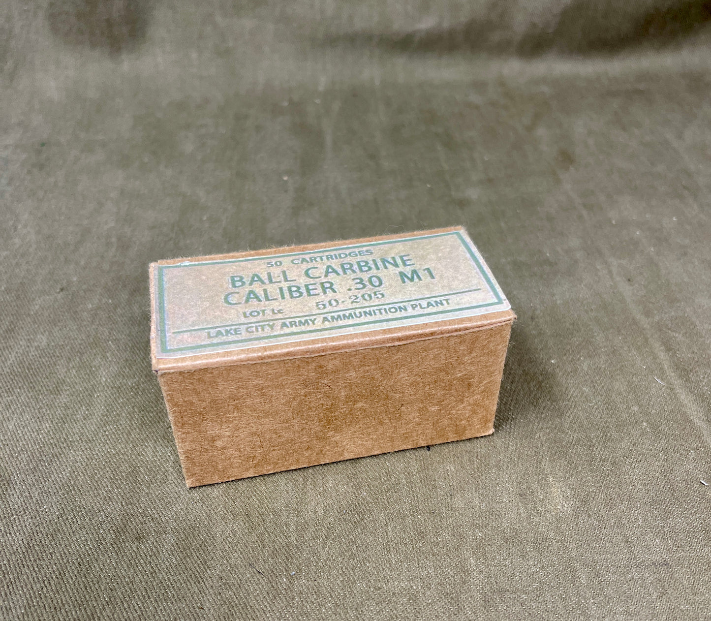 Reproduction WWII-Era Box — 50 INERT .30 M1 Ball Carbine Cartridges