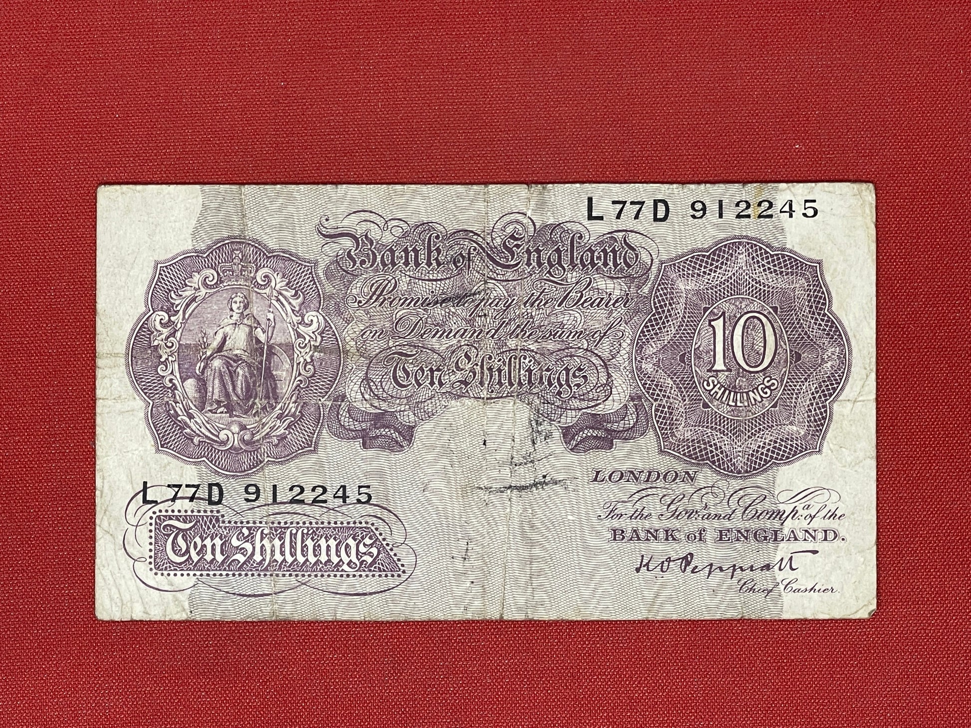 K.O. Peppiatt, 10 Shilling, L77D912245 ( Dugg. B.251) Emergency Issue Series