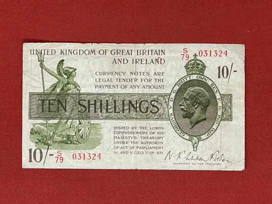 Warren Fisher: Treasury Note. 10 shillings. (1922). S79 031324. (Duggleby T30)