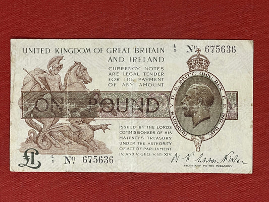 Warren Fisher: Treasury Note, 1 Pound, (1923), L1/ 675636, (Duggleby; TR31), GF.