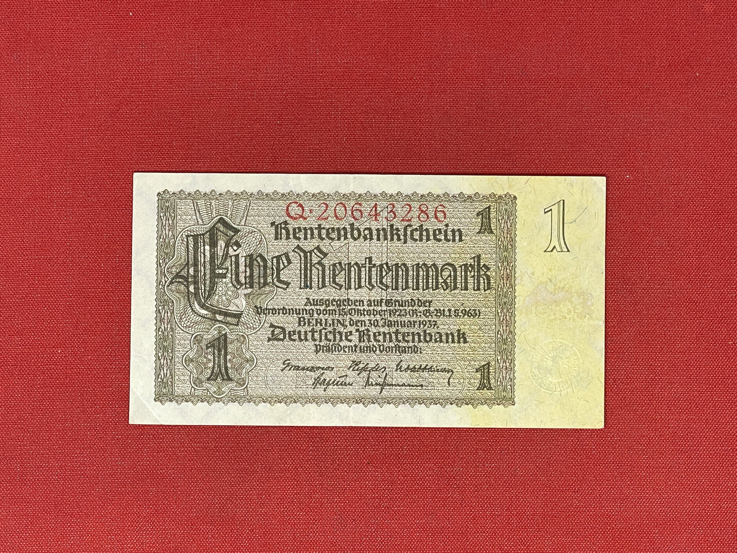 Germany 1 Rentenmark 1937 Banknote