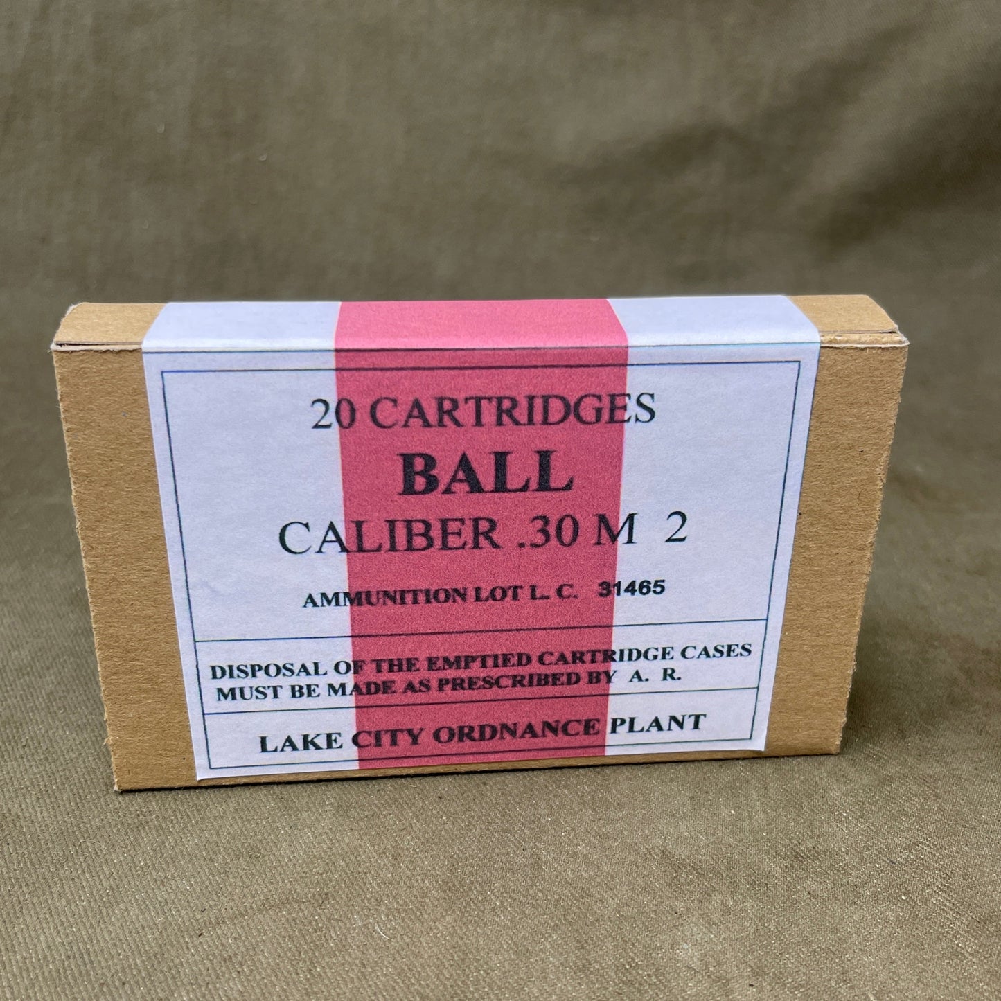 WWII .30-06 Ball Cartridge .30 M2 Ammo Box Reproduction