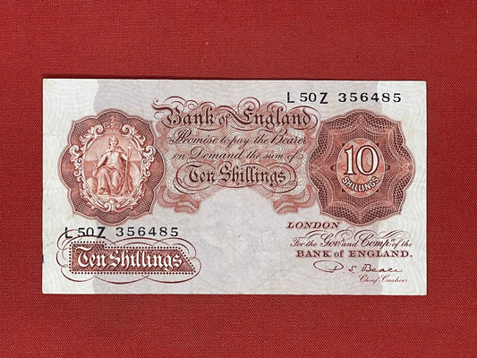 P.S. Beale, 10 Shilling, L50Z 356485 ( Dugg. B.266 ) Series "A" Britannia Issue 17th March 1950.