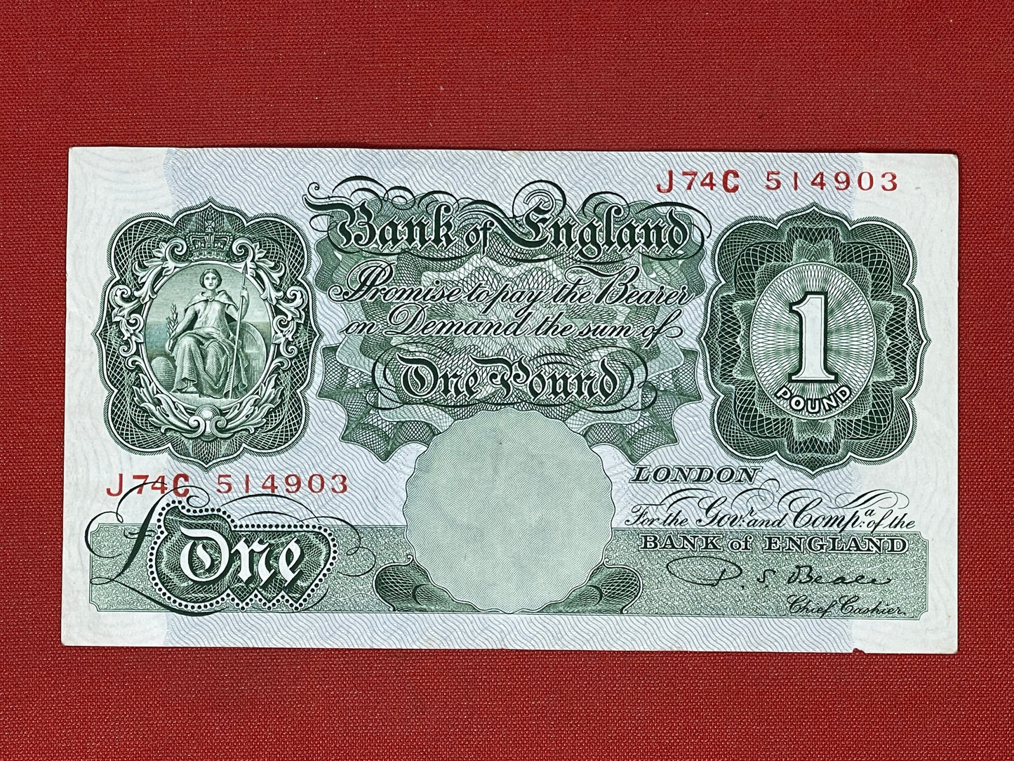 P.S. Beale, 10 Shilling, Y78Z 854771 ( Dugg. B.225 ) Series "A" Britannia Issue 17th March 1950