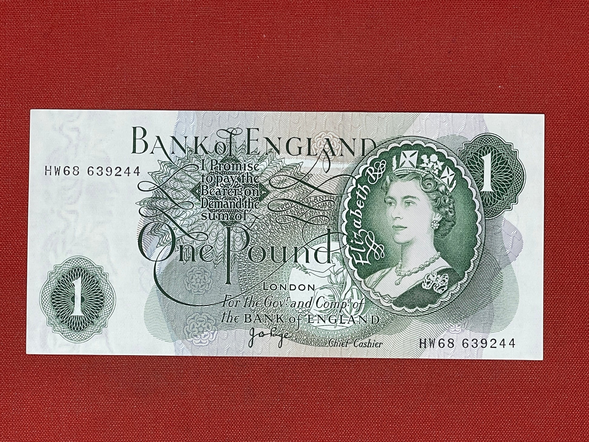 Bank of England £1 Banknote Signed J Page 1970 - 1980 ( Dugg B322 ) 