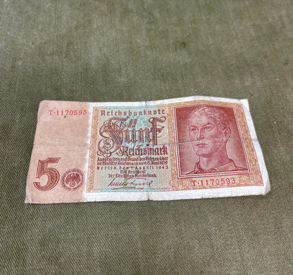 Selection of German WW2 1942 Dated 5 Reichsmark Reichsbanknote – Original WWII Currency