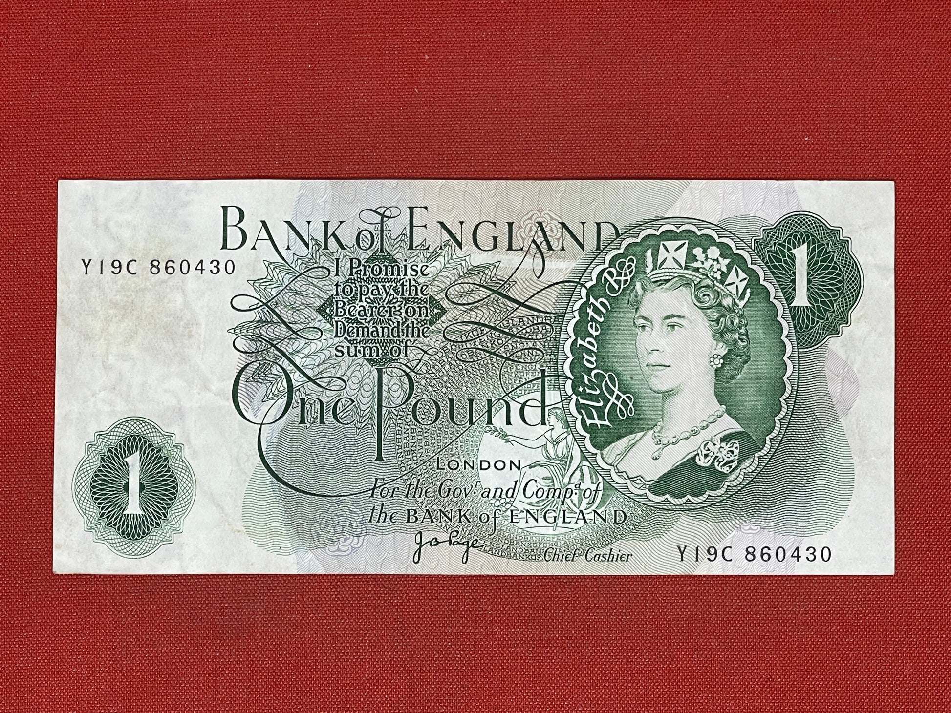 Bank of England £1 Banknote Signed J Page 1970 - 1980 ( Dugg B322 ) 