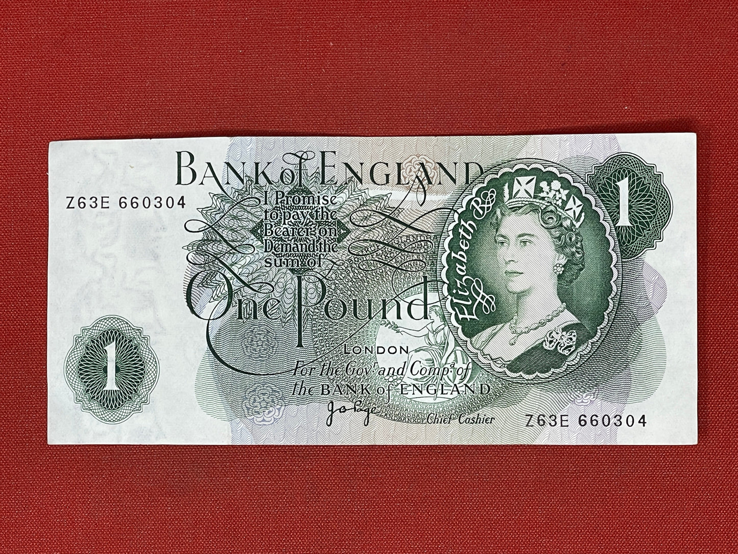 Bank of England £1 Banknote Signed J Page 1970 - 1980 ( Dugg B322 ) 