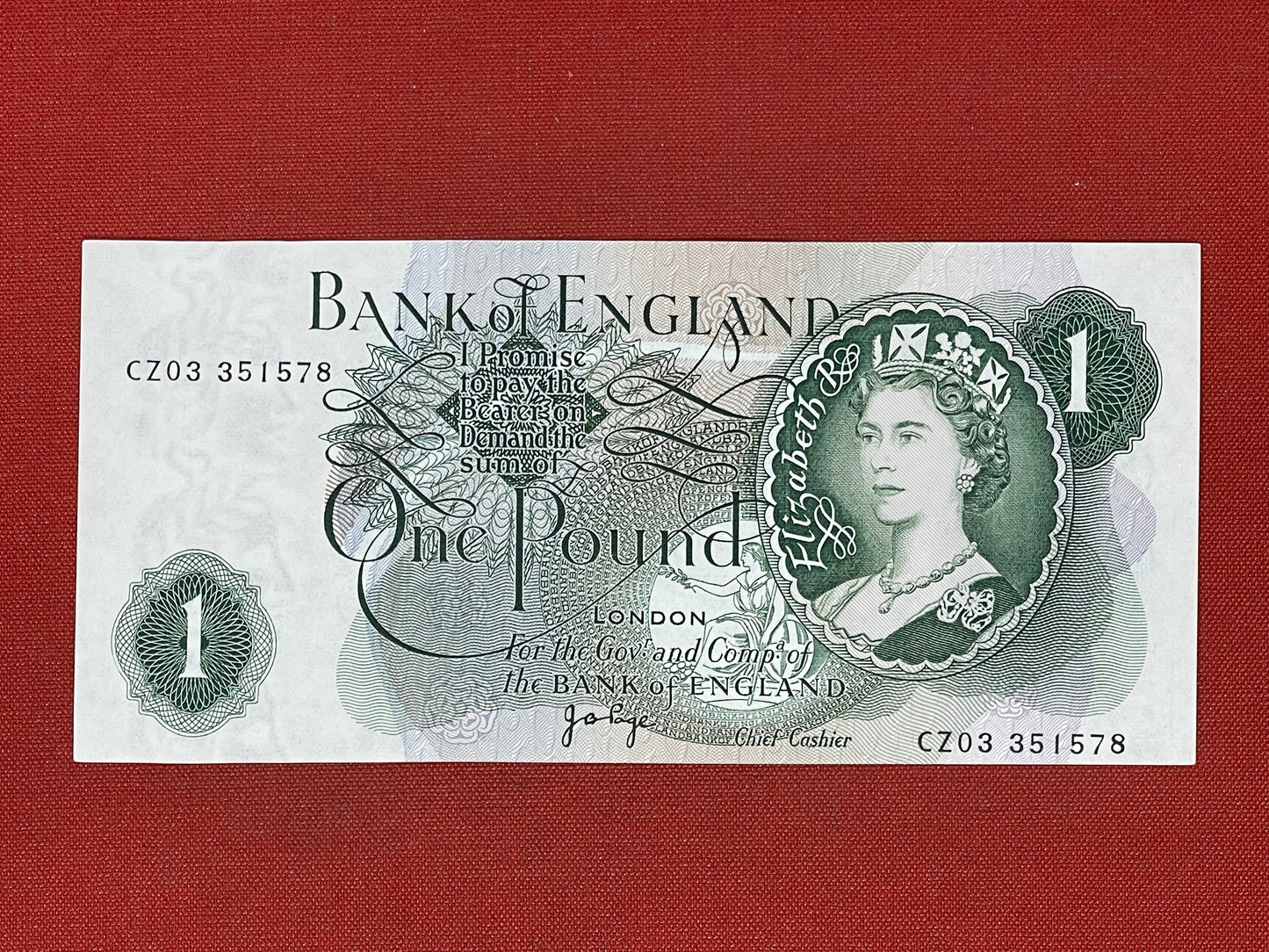 Bank of England £1 Banknote Signed J Page 1970 - 1980 ( Dugg B322 ) 