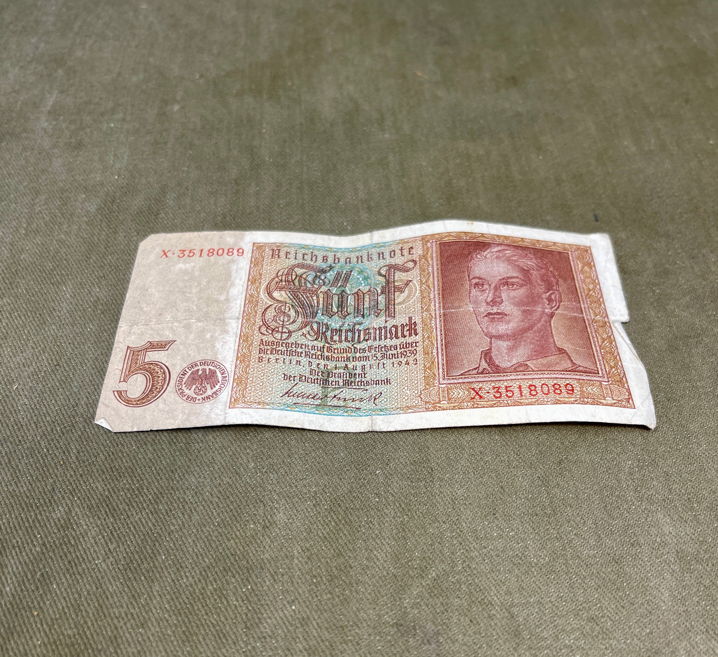 Selection of German WW2 1942 Dated 5 Reichsmark Reichsbanknote – Original WWII Currency