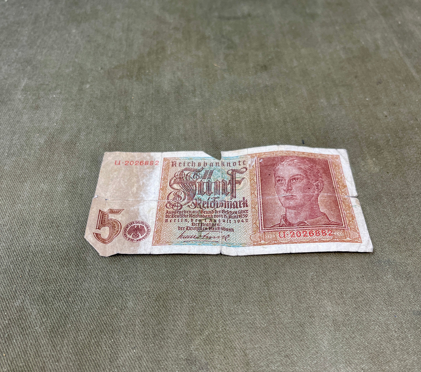 Selection of German WW2 1942 Dated 5 Reichsmark Reichsbanknote – Original WWII Currency