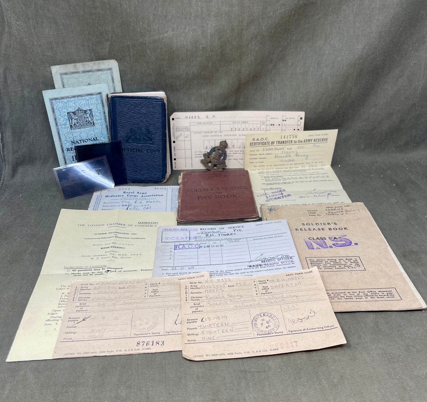 A 1948 Collection Of Demob Service Paperwork to 22003406 Ronald Henry MARKS