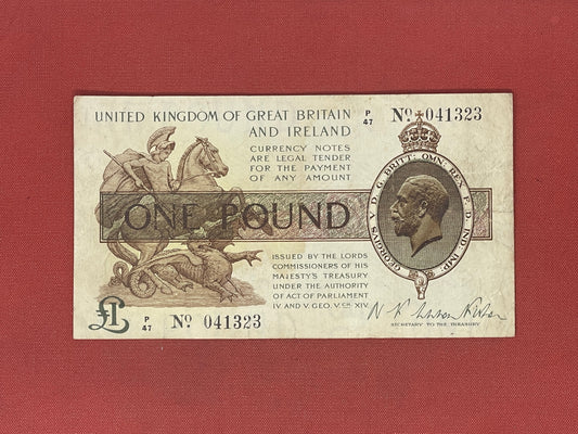 Warren Fisher: Treasury Note, 1 Pound, (1923), P47/ 041323, (Duggleby; TR31), GF.