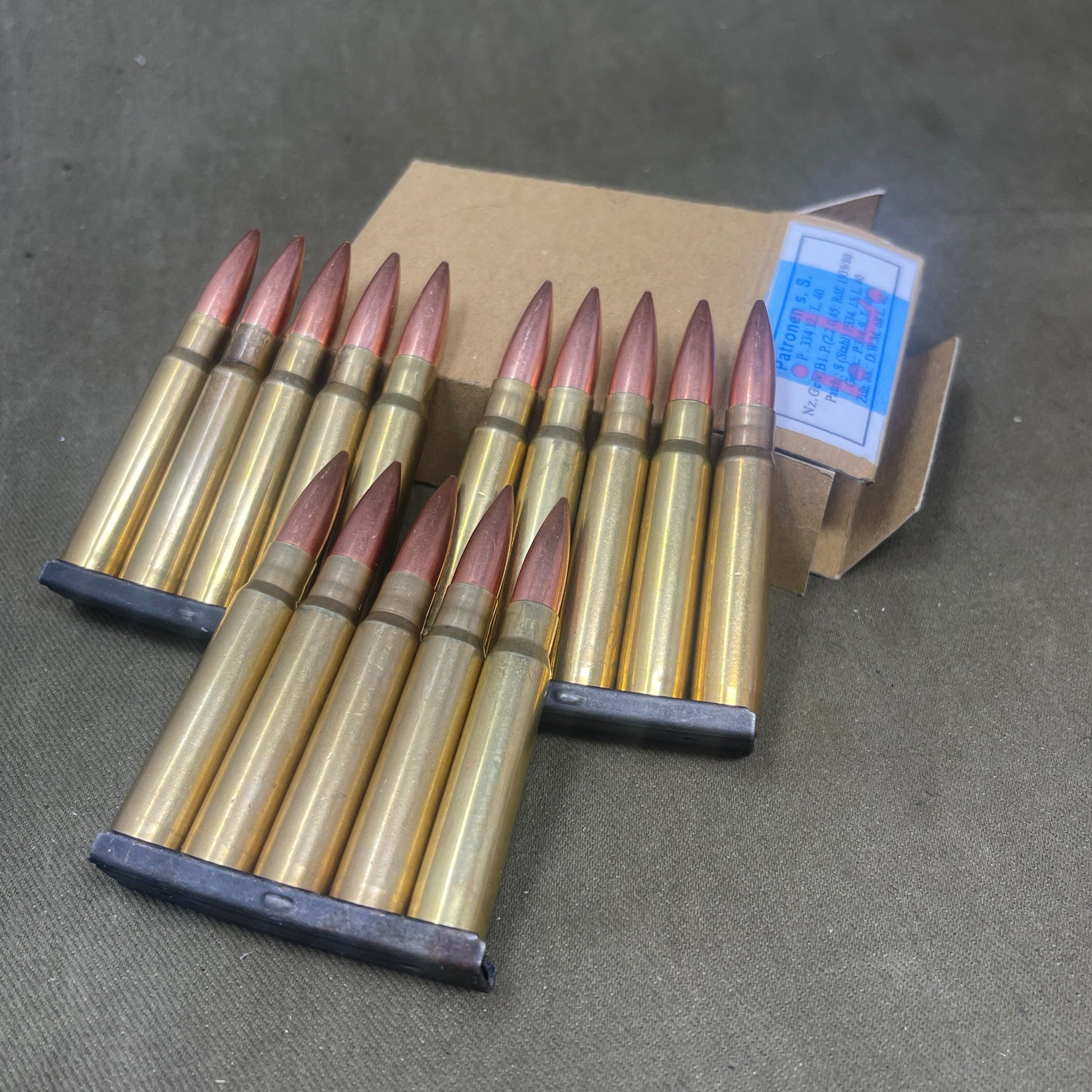 15 x Mauser 7.92x57mm INERT Ammunition 5 Round Clips Boxed. 