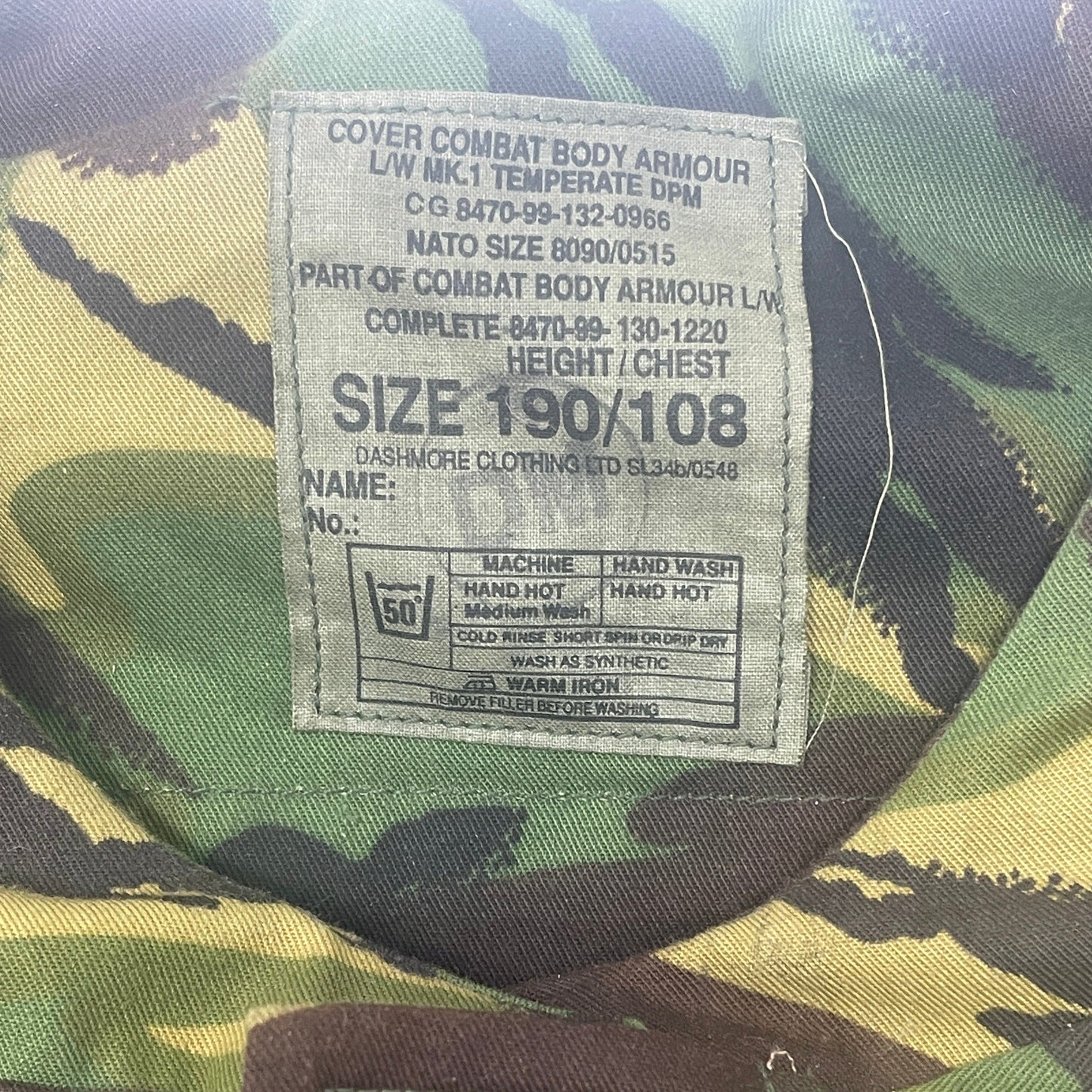 British Army ECBA Body Armour with SOFT FILLER DPM Temperate Cover 190/108