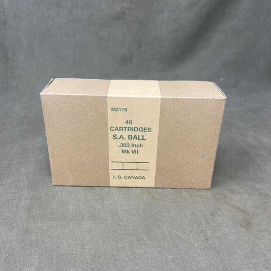 48 Round Box of Inert/ Display – .303 Lee Enfield Rounds Canadian Packaging ( Rounds not included )