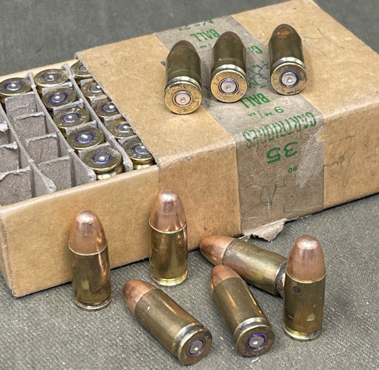 Original British Military Box of 35 INERT 9mm Mk2Z Rounds – RG Radway Green • 1957