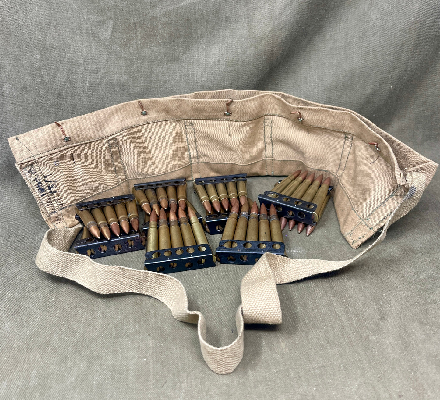 Full 50-Round British .303 Bandolier – 1955 Ammunition in 1954 Dated Bandolier