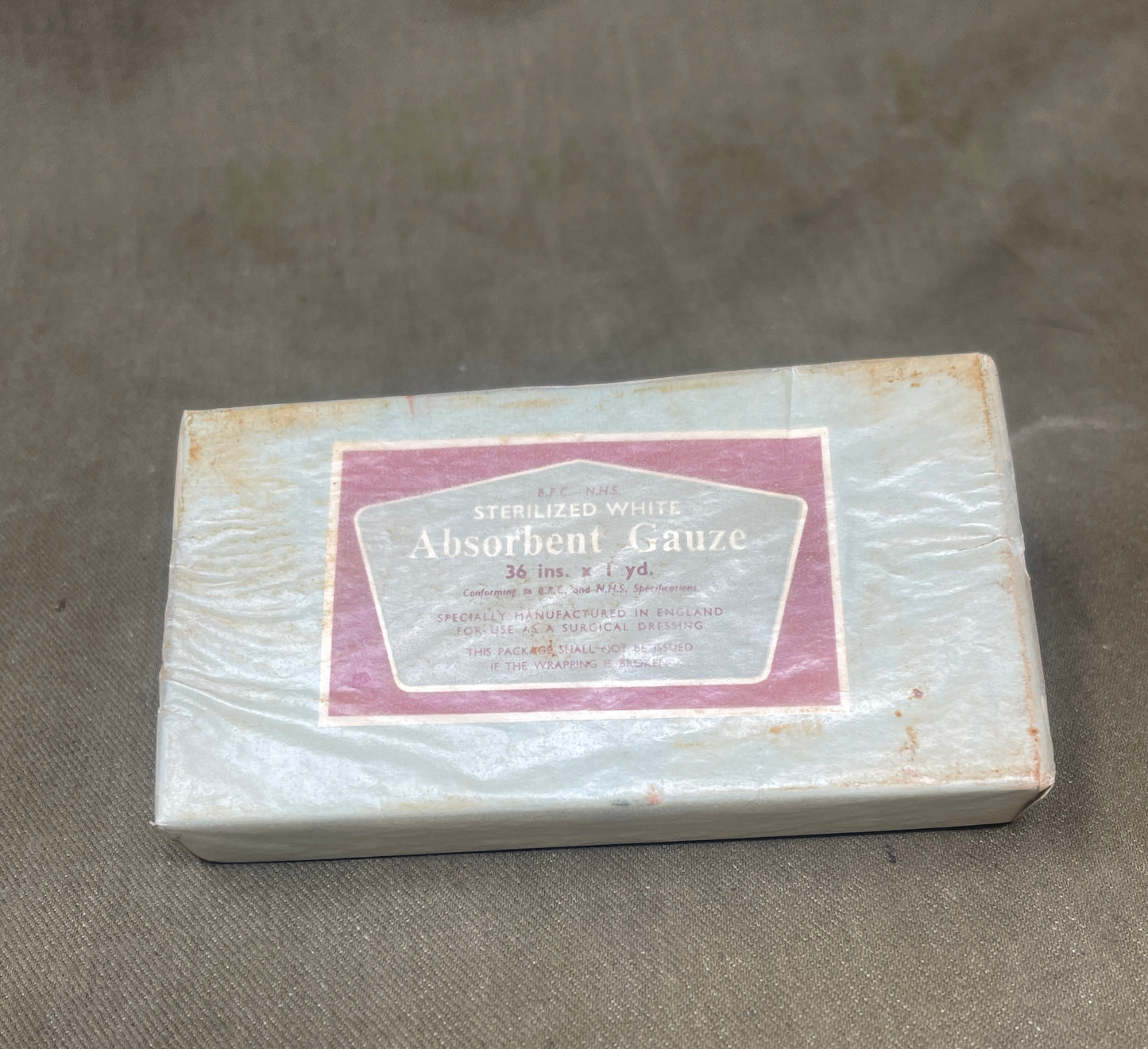 British B.P.C. NHS Sterilised White Absorbent Gauze – 36" × 1 Yard