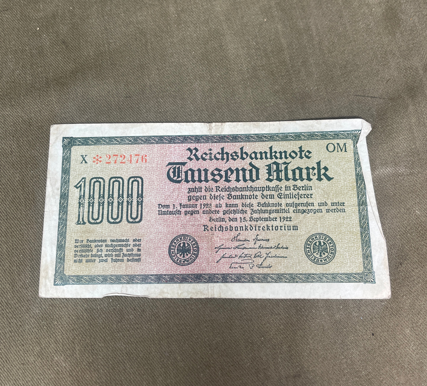 Reichsbanknote 1000 Mark 1922 – Weimar Germany Banknote