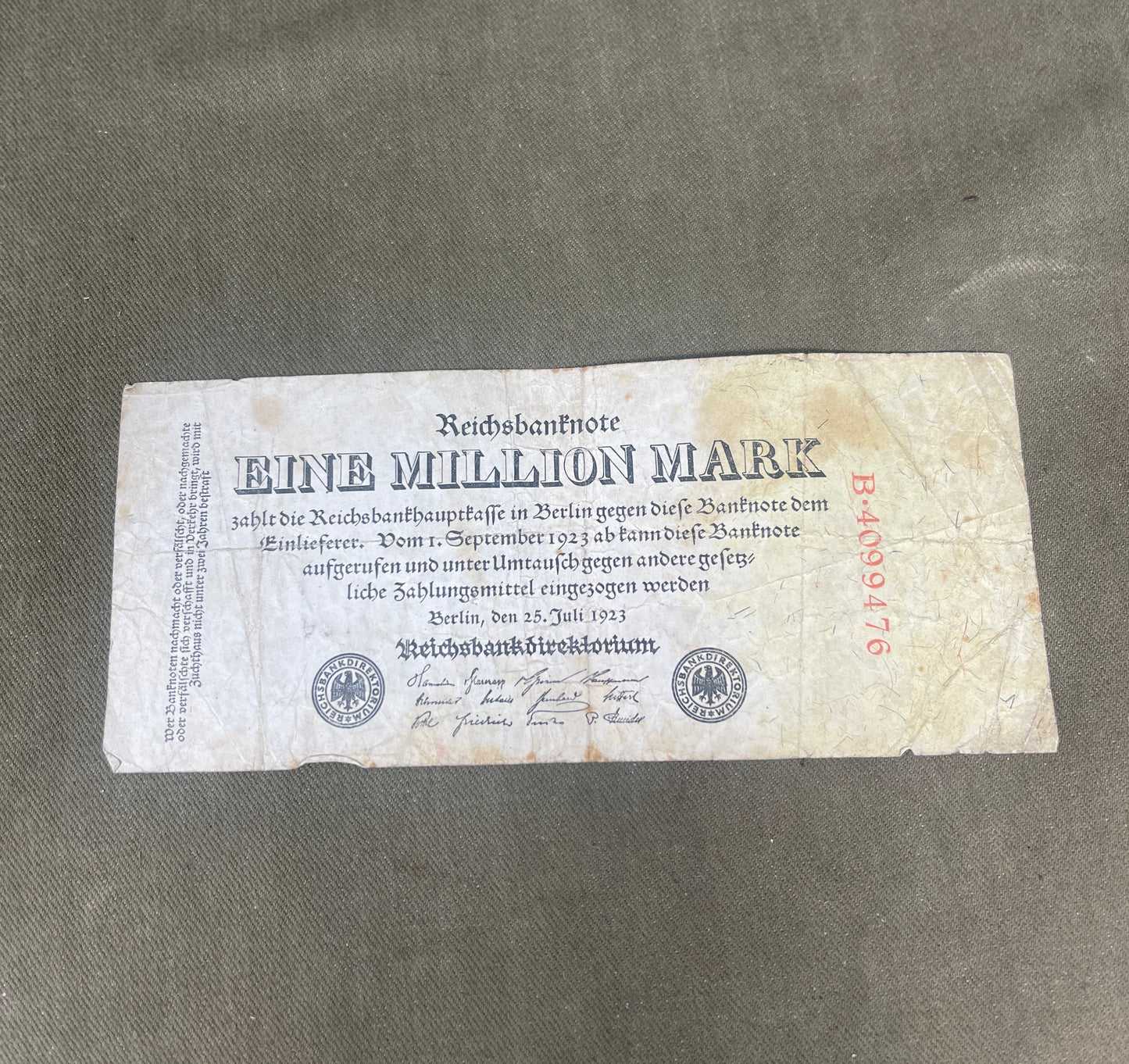 Germany 1000000 Mark 1923 Reichsbanknote – Weimar Republic Hyperinflation Note