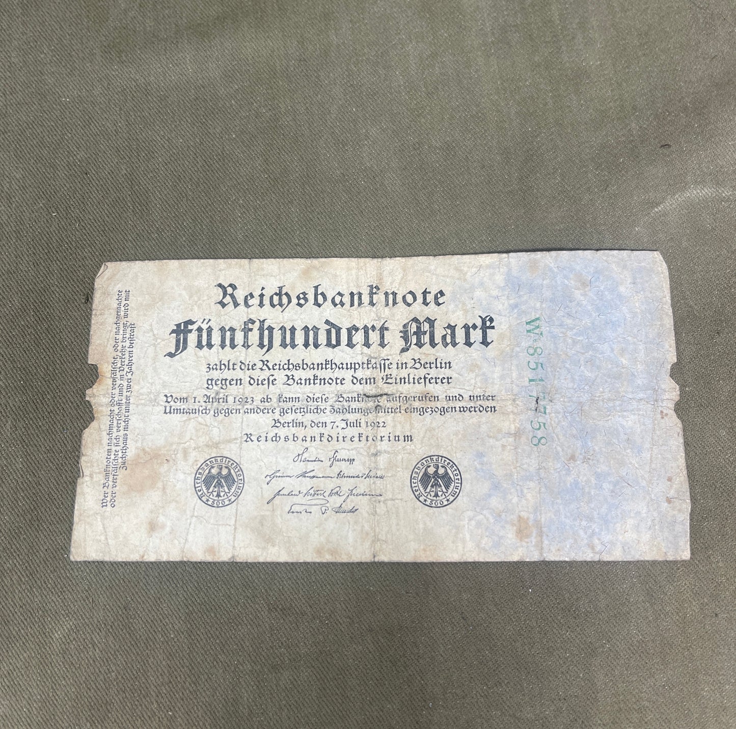 Germany 500 Mark 1922 Reichsbanknote – Weimar Republic Historic Currency