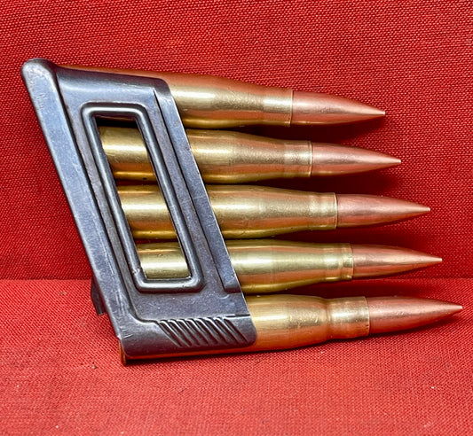 Austrian M30 Steyr Mannlicher 8x56R Charger “RM” with 5 Inert 1940 Rounds – Militaria