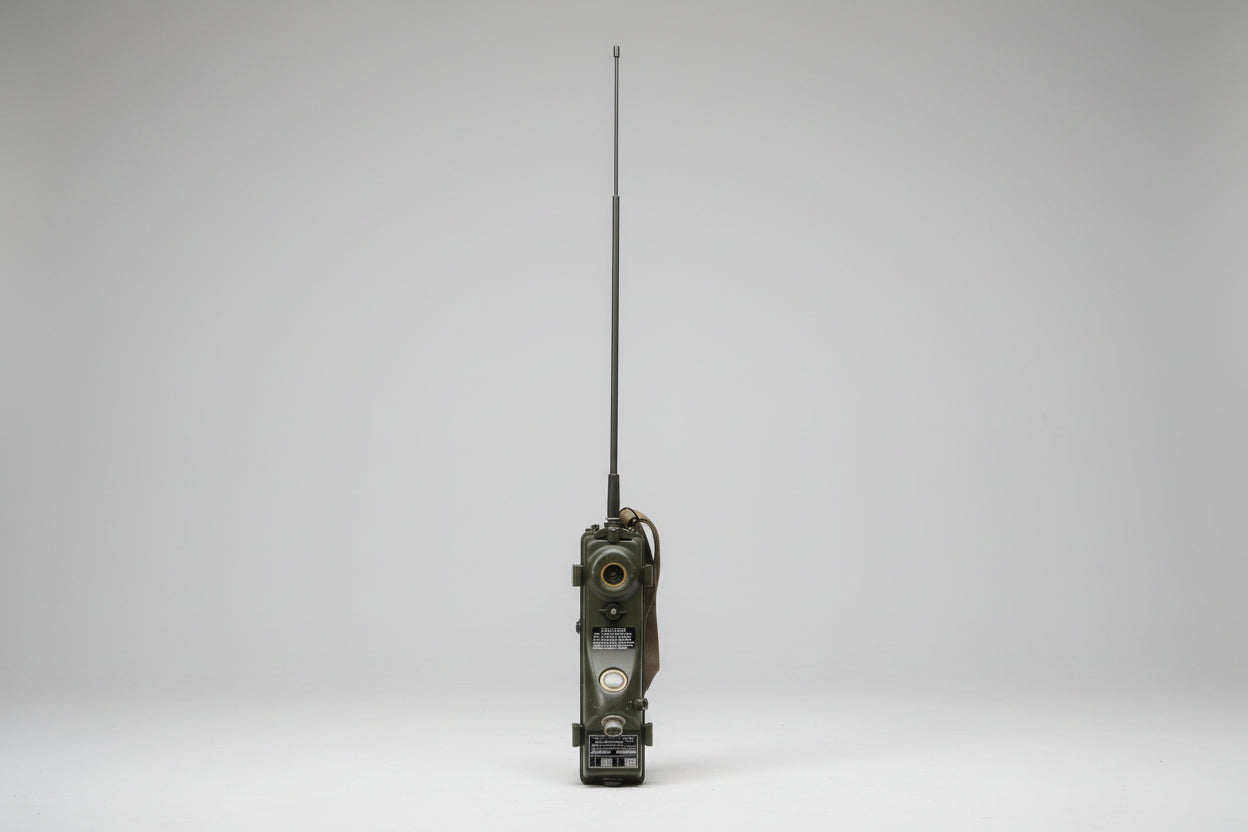 Mechanical device with a long rod on a gray surface