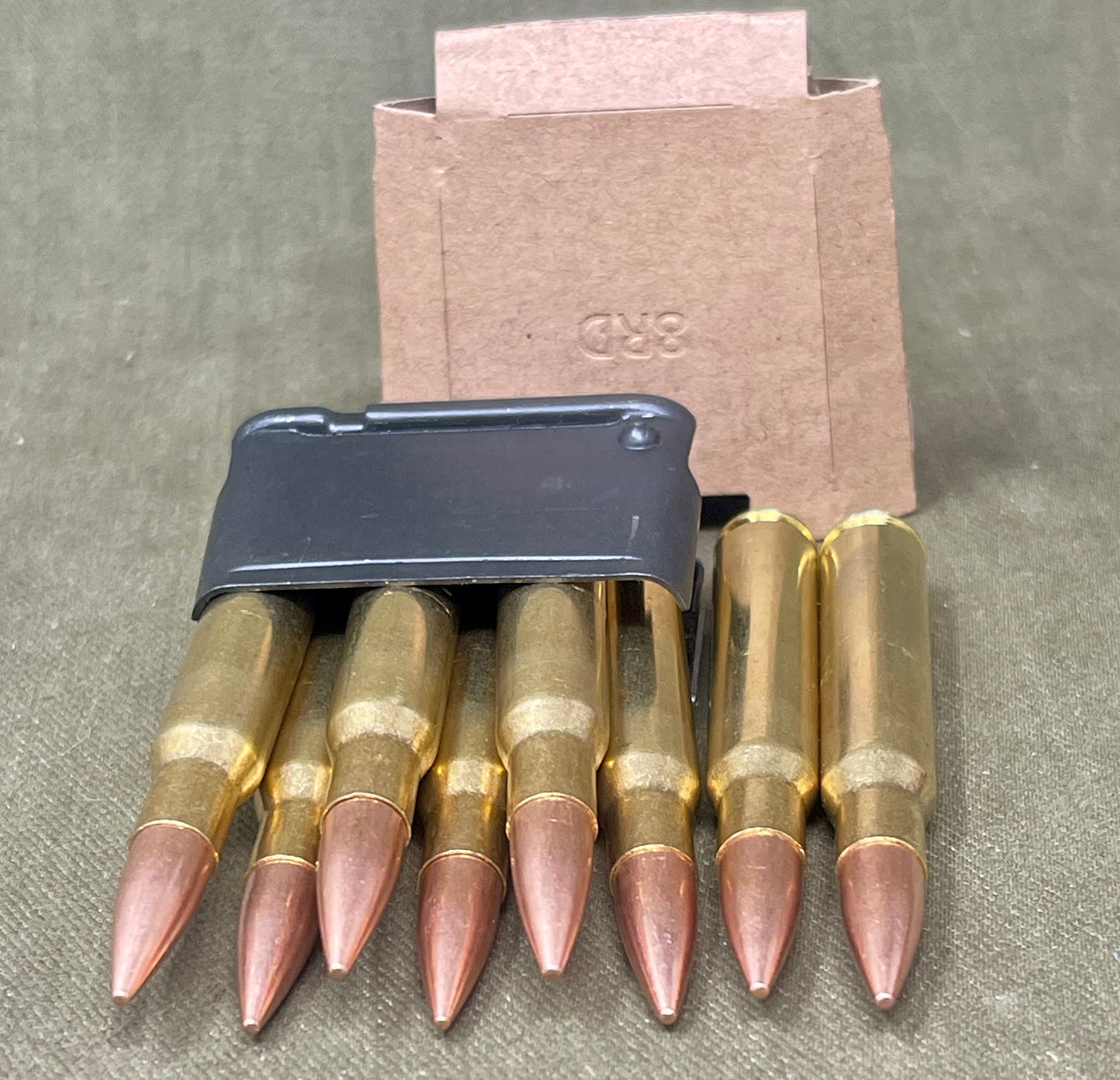 8 x Inert .30-06 Springfield Rounds in Original Style M1 Garand En-Bloc Clip